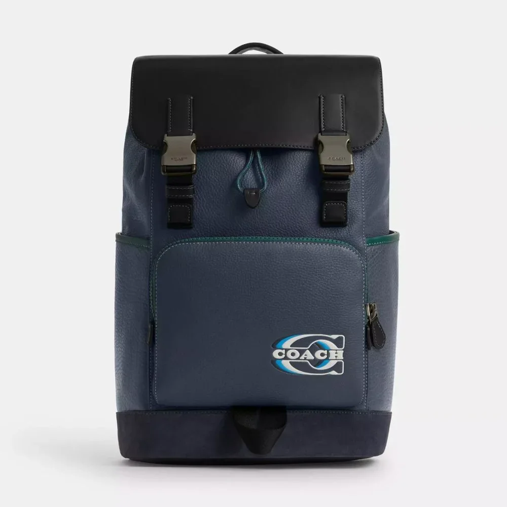 NWT Coach CL945 Track Backpack In Colorblock With Coach Stamp in Denim *SEALED*